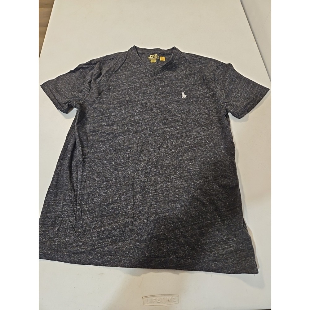 Polo Ralph Lauren V-neck Classic Fit T Shirt Size Small Charcoal White Logo(1359
